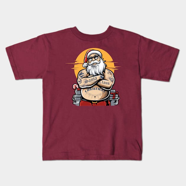 Tattooed Santa Claus // Funny Tatted Up Santa Kids T-Shirt by SLAG_Creative